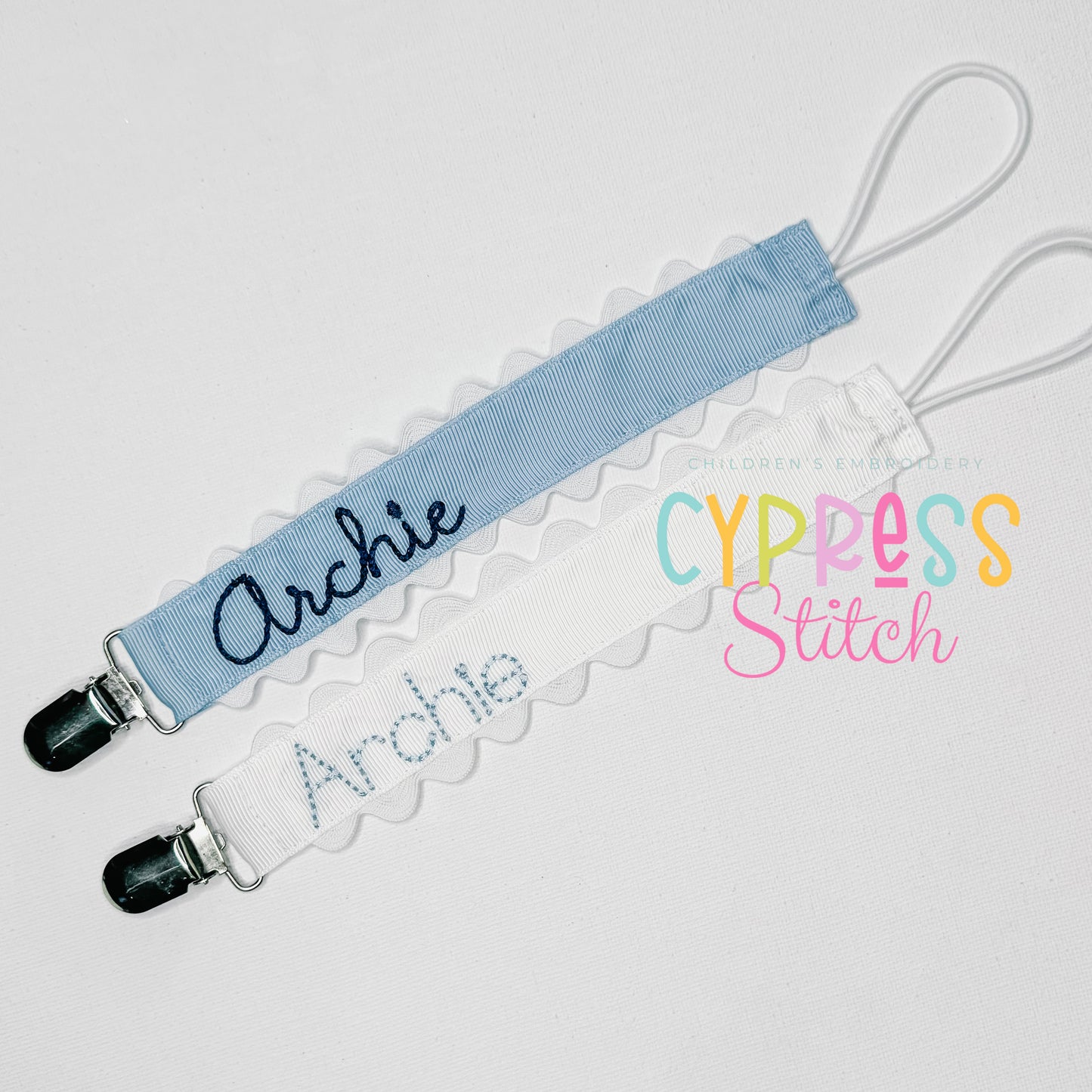 Pacifier Clip Monogram with RicRac trim