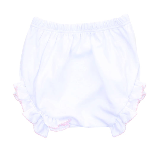 Magnolia Baby - Essentials Pink Trim Monogram Diaper Cover: White Pink / 12M