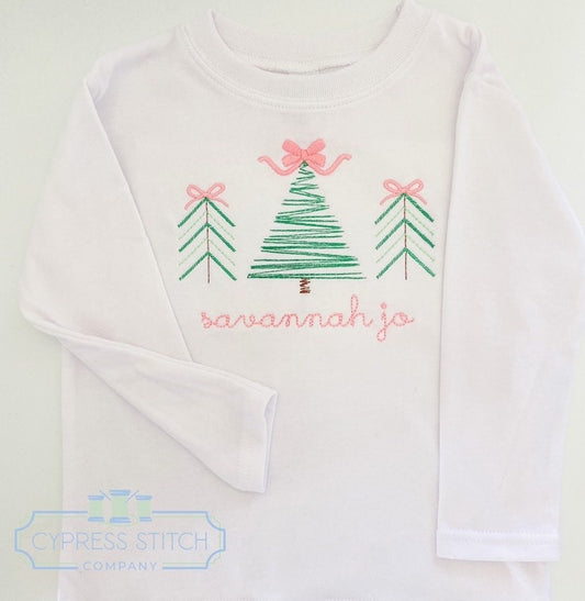 Girls Christmas Tree Trio Monogram - Cypress Stitch Company