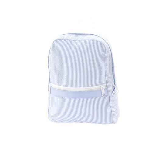 Light Blue Seersucker Monogram Backpack- Toddler