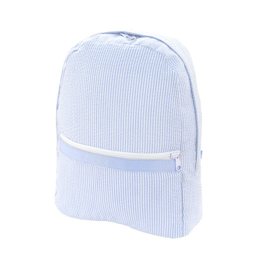 Light Blue Seersucker Monogram Backpack- Medium
