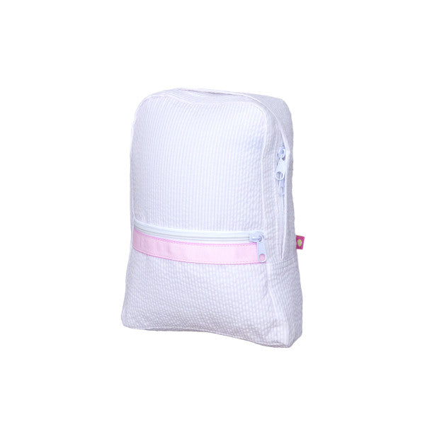 Light Pink Seersucker Monogram Backpack- Toddler